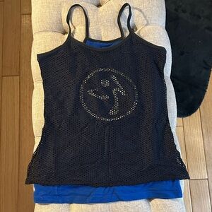 Zumba Fitness Black Mesh Muscle Tee with Blue Liner